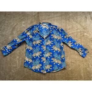 Print Fresh Organic Cotton Bagheera Leopard Pajama Shirt Sapphire Blue Women Med